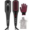 Enhanced Ceramic Hair Straightener Brush by , 2-in-1 Ionic Straightening Brush w/Anti-Scald Feature Suit for All Hair Types, Auto Temperature Lock & A