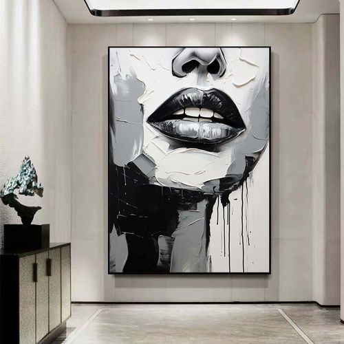 Handmade Oil Painting Sleeping Beauty Wall Art Abstract Face Painting Black And White Textured Painting Palette Knife Wall Art Living Room Wall Decor